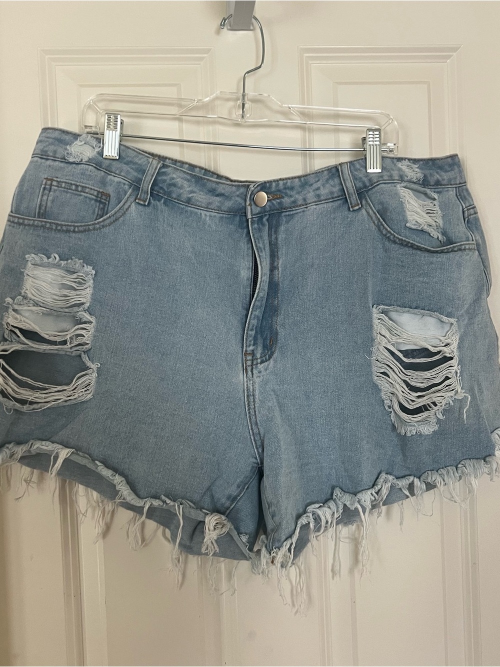 SHEIN Light Blue Ripped Denim Shorts